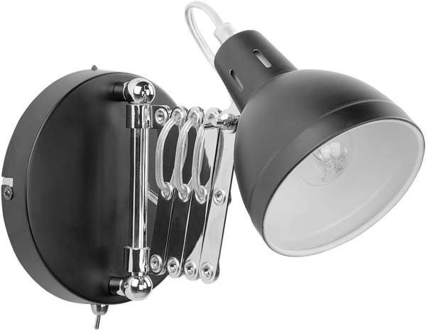 'Harrington' Wandleuchte Schwarz Metall mit Ziehharmonika Arm verstellbarer Schirm Glockenförmig Industrie Look