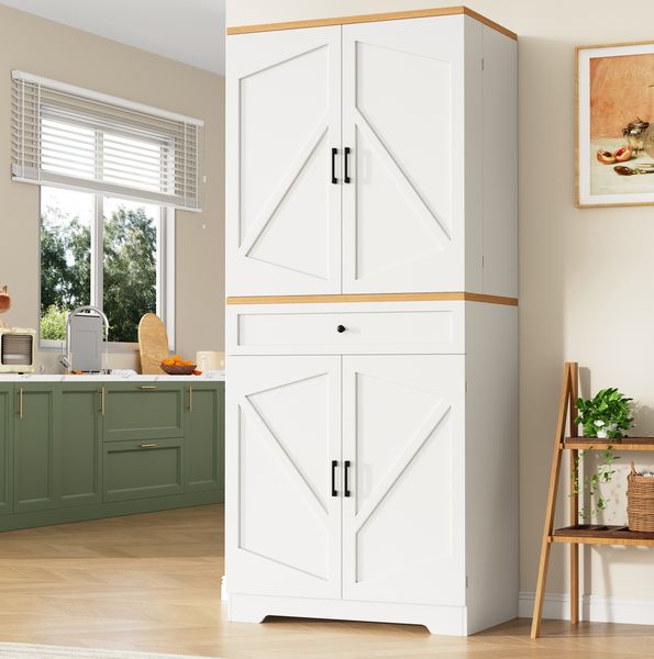 Hochschrank mit 12 Fächern & Schubladen 80x40x180 cm, weiß, Snackschrank & Buffet