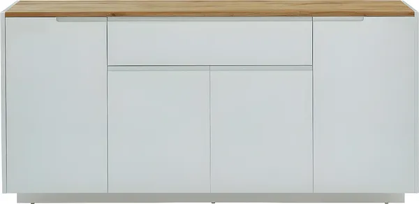 Vente-unique - Sideboard mit 4 Türen & 1 Schublade - MDF lackiert - Weiß & Eichefarben - AMANI