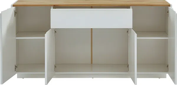Vente-unique - Sideboard mit 4 Türen & 1 Schublade - MDF lackiert - Weiß & Eichefarben - AMANI Bild 2