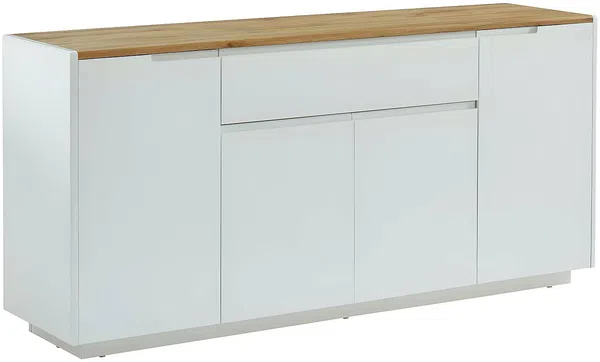 Vente-unique - Sideboard mit 4 Türen & 1 Schublade - MDF lackiert - Weiß & Eichefarben - AMANI Bild 3