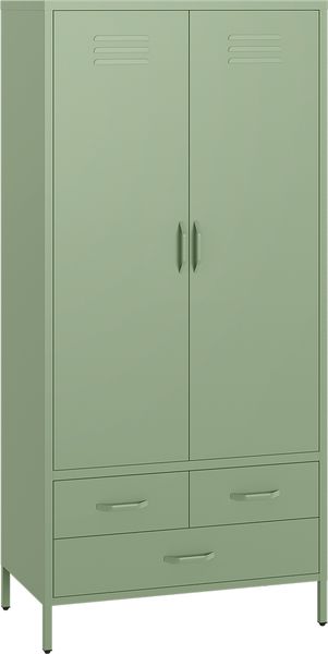 skølm 'Atria' Kleiderschrank mit 3 Schubladen, Metall, 170x45x80 cm, grün, Garderobe mit 4 Fächern und 2 Kleiderstangen Bild 2