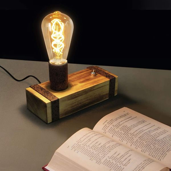 ZMH Vintage-Tischlampe aus Holz, 20 cm Retro-Nachttischlampe mit E27-Sockel, Industrie-Stil, integrierte Fassung für Schlafzimmer/Wohnzimmer – Leuchtmittel nicht im Lieferumfang enthalten