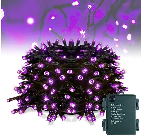 MUPOO LED-Lichterkette Halloween Lichterkette 5/10m,Weihnachtsdeko,Timer, Batteriebetrieben,50/100LEDs,mit 8 Beleuchtungsmodi,für Halloween
