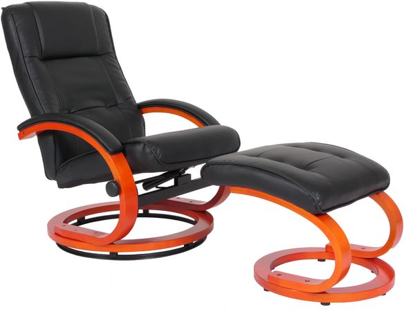 Fernsehsessel Relaxsessel Sessel Pescatori, Kunstleder, mit Hocker ~ schwarz