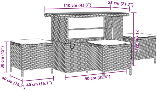 vidaXL Garten-Sofa-Set mit Kissen 9 pcs Schwarz 3363179 Bild 10
