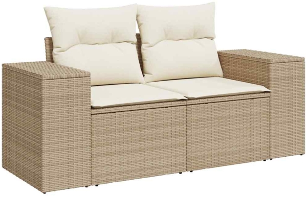 vidaXL 6-tlg. Garten-Sofagarnitur mit Kissen Beige Poly Rattan 3222537 Bild 2