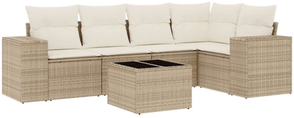 vidaXL 6-tlg. Garten-Sofagarnitur mit Kissen Beige Poly Rattan 3222537 Bild 1