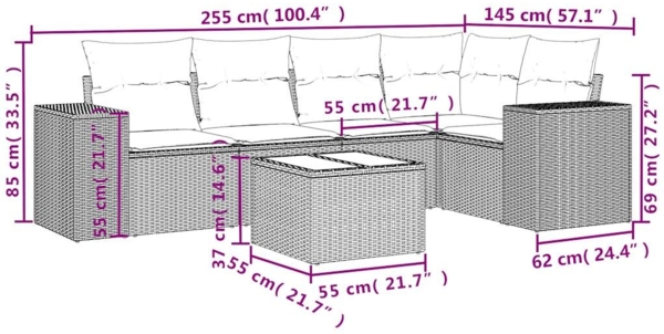vidaXL 6-tlg. Garten-Sofagarnitur mit Kissen Beige Poly Rattan 3222537 Bild 7