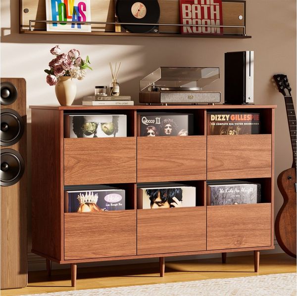 BROTTAR Sideboard Plattenspielerschrank mit Schallplattenregal (1 St), Vinyl Aufbewahrung für 7/10/12 Zoll LPs mit Schubladen