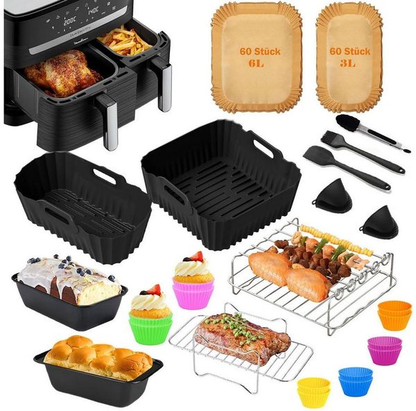 SURFOU Backform Heißluftfritteuse Zubehör 28-tlg set für Tefal Dual Easy Fry EY9018, (29-tlg Heißluftfritteuse Zubehör Set für Tefal EY9018 & weitere Dual-Airfryer, Tower T17099, Salter EK5729 – ideal für 3,1L + 5,2L Air Fryer. 29-tlg), Isolate oil sta...