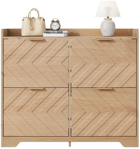 Refined Living Schuhschrank Schuhschrank mit 4 Klappfächern,Schuhregal in Holzoptik,Flurschrank (Schuhkipper modern, 3D Struktur Front, Schuhkommode schmal, platzsparender Schuhschrank Flur, Eingang Möbel mit Ablage, Schuhregal für Sneaker, Lederschuhe...
