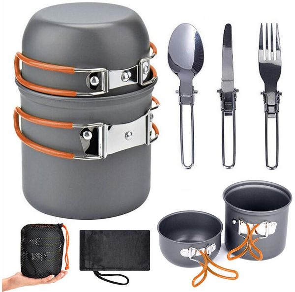 Mutig Geschirr-Set Camping Kochgeschirr 15-teilig,Topf Outdoor mit Faltbarer Messer Gabel, 2 Personen, Ungiftig, geruchlos, hohe Härte und umweltfreundlich