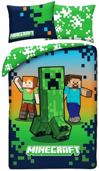 Minecraft Bettwäsche Set aus Mikrofaser Bettdeckenbezug 140 × 200 cm mit 70 × 90 cm Kissenbezug