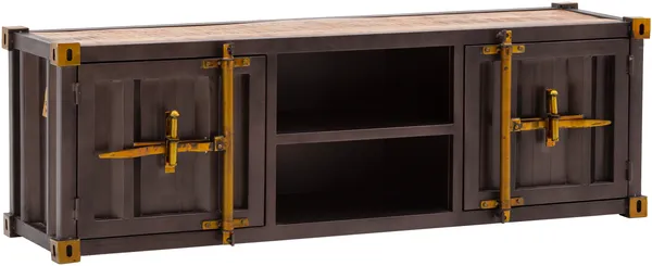 TV-Bank Cargon 152cm von massivum, - Metall Braun Mango Holz, Lowboard Wohnzimmermöbel Industrial-Design Containermöbel