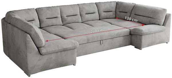 Ecksofa, Sofa big XXL, Wellenfedern, Wohnlandschaft XXL, mit Schlaffunktion - COMODO U - Hellgrau Velours Bild 8