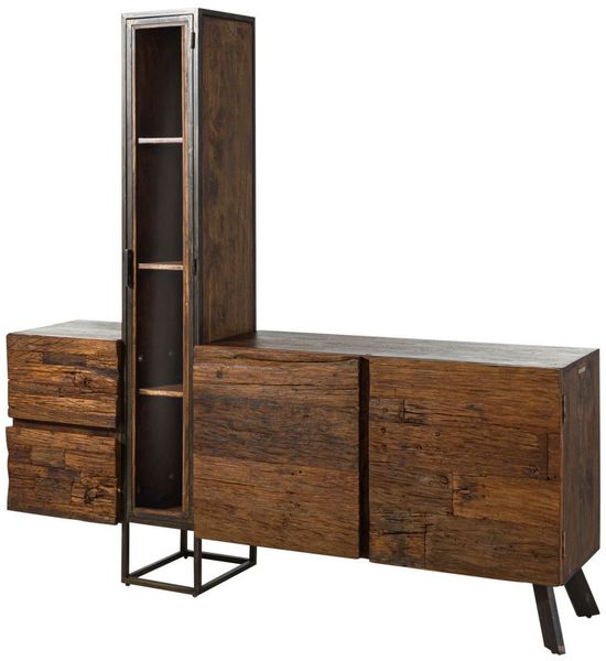Wohnwand Akazie / Altholz 193x38x185 braun lackiert SEVILLA #07