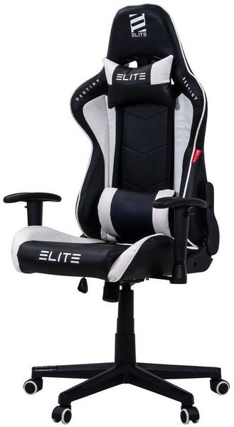 ELITE Gaming Gaming-Stuhl Ergonomischer Bürostuhl Destiny inkl. Rücken- & Nackenkissen (Drehstuhl mit 2D-Armstützen, verriegelbare Wippmechanik, mechanische Härtegradeinstellung, verstellbare Sitzhöhe, 90° klappbare Rückenlehne, Sicherheits-Doppelrolle...