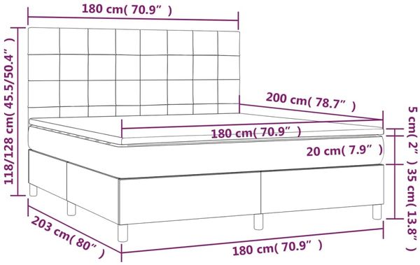 vidaXL Boxspringbett mit Matratze & LED Taupe 180x200 cm Stoff 3134897 Bild 8