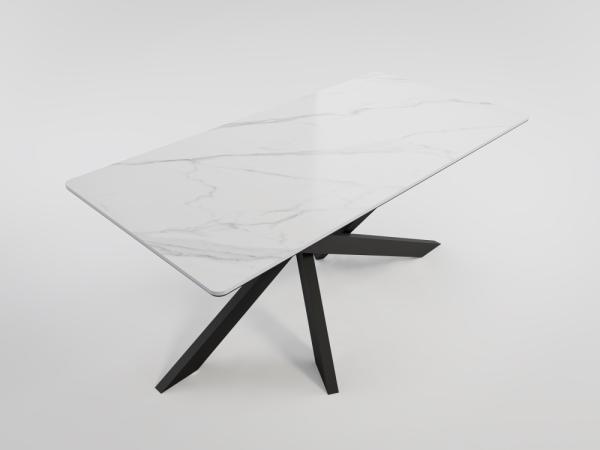 Esszimmertisch ELLEN 160x80cm weiße Keramikplatte schwarzes Kreuzgestell : Weiss