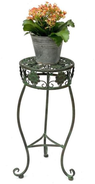 Blumenhocker Metall Grün Rund 60 cm Blumenständer 96008 M Blumensäule Antik Pflanzenständer Pflanzenhocker Vintage