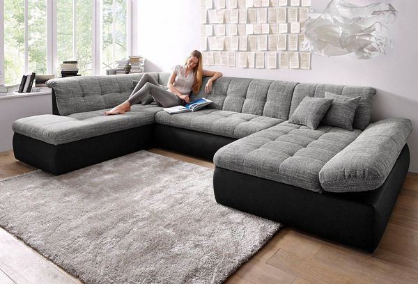 DOMO collection Wohnlandschaft Moric U-Form auch in Cord, im XXL-Format, wahlweise mit Bettfunktion und Armlehnenverstellung