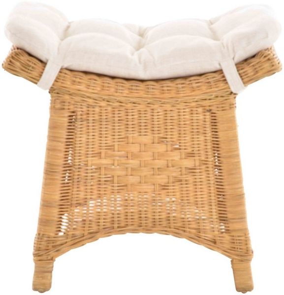 Krines Home Sitzhocker Fußhocker Stabiler Sitz-Hocker/Schemel aus echtem Rattan mit Kissen