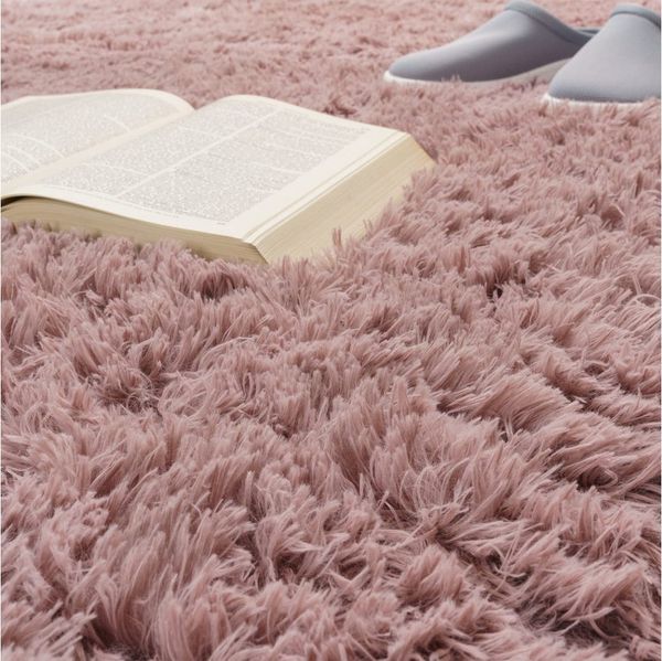 KADIMA DESIGN Teppich waschbar Unifarben Schlafzimmer Hochflor Teppich Shaggy, Rund, Höhe: 37 mm, Florhöhe: 33 mm, Polyester, Rund, 80D, Rosa