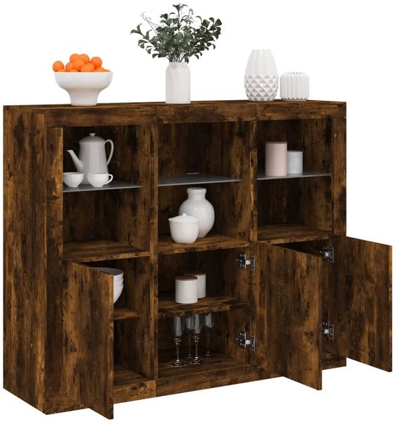 vidaXL Sideboards mit LED-Leuchten 3 Stk. Räuchereiche Holzwerkstoff 3209104