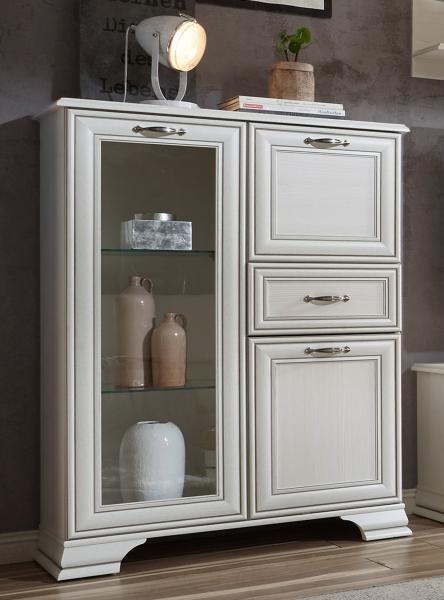 Highboard >Valeria< in Used White aus Glas - 94x126x38cm (BxHxT)