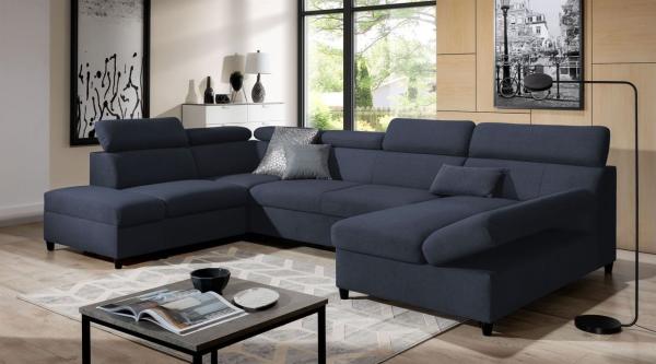 Wohnlandschaft Schlafsofa Sofa ANTON in Stoff Esito Dunkelblau Ottomane Rechts