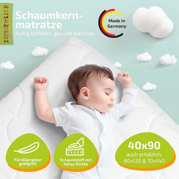 Babymatratze Schaumkernmatratze Comfort 7 cm 40 x 90 cm weiß, KiNDERWELT, 7 cm hoch