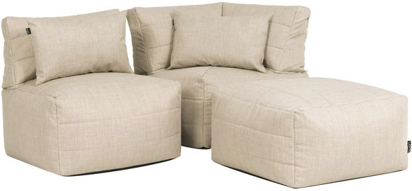 Icon Noa Modular Sofa für Erwachsene, Beige, Webstoff für Drinnen und Draußen, 3 Sitzer Ecksofa, Bequemer Sitzsack Sofa mit Füllung, Garten, Terrasse, Lounge, Wohnzimmer
