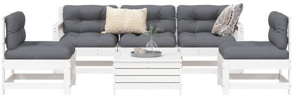 vidaXL 6-tlg. Garten-Sofagarnitur Weiß Massivholz Kiefer 3250729