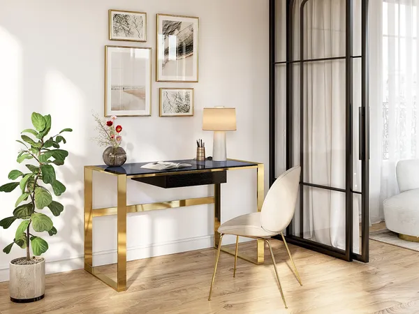 Vente-unique - SALI Büromöbel MetallGlas Schwarz - B 60 cm x H 76 cm x L 120 cm