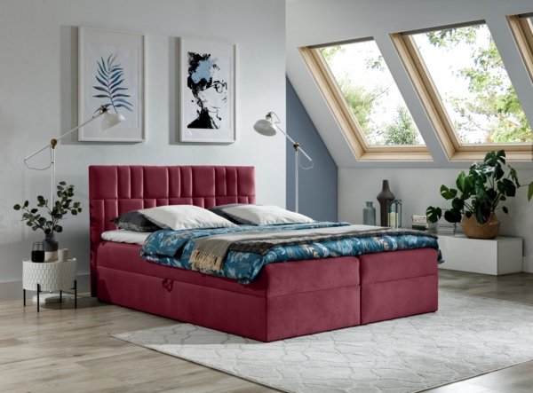 99rooms Forello Boxspringbett 180x200 cm Velours ROYAL VELVET Bordeaux