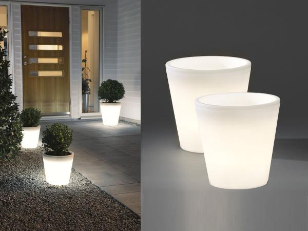 Beleuchteter Pflanzkübel Outdoor 2er Set LED Blumentopf Ø 28cm Terrassenleuchten