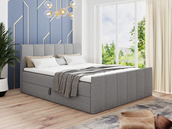 Boxspringbett Star Lux mit Fußteil, 2 Bettkästen und Matratzentopper - Doppelbett mit Topper, Bonell-Matratze, Polsterbett, Bett (Grau (Inari 91), 180 x 200 cm)