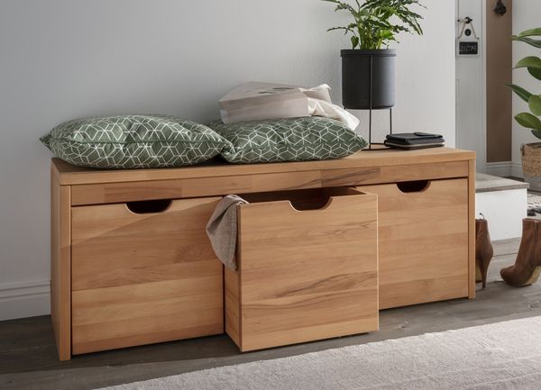 Garderobenbank mit 3 Schubkästen 120cm 'Stockholm' Buche massiv AV