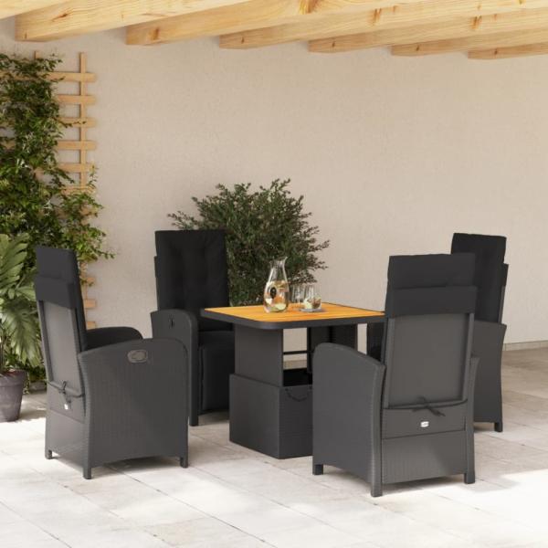 vidaXL 5-tlg. Garten-Essgruppe mit Kissen Schwarz Poly Rattan