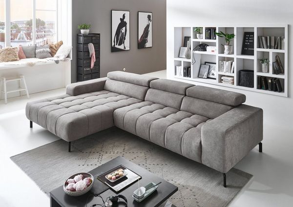 Die PlanBar Ecksofa MP-IN18022 L-Form, mit Kopfteilverstellung & Zierkissen, optional Sitztiefenverstellung