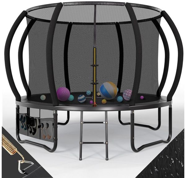GUNJI Gartentrampolin Trampolin Ø228/305cm,Kindertrampolin Gewicht 150 kg, Ø 228 cm, Ø366/427cm outdoor trampolin mit Sicherheitsnetz und Leiter,Sprungtuch
