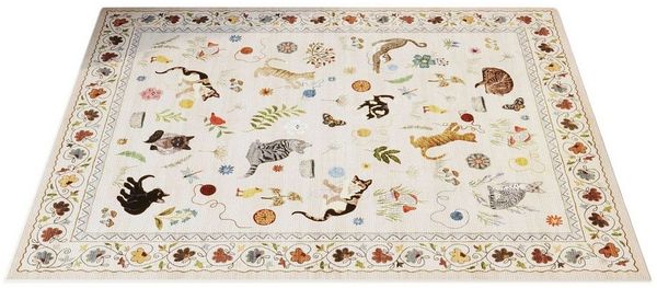 Agger Fußmatte Innen Boho – Rutschfester Türvorleger mit Blumen & Katzenmotiv, Flachflor Teppich für Eingang, Küche & Flur