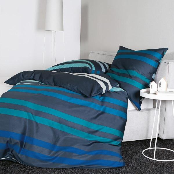 Janine Mako-Satin Bettwäsche 200 x 200 cm + 2 x 80 x 80 3 teilig J. D. 87099-02-620 denimblau