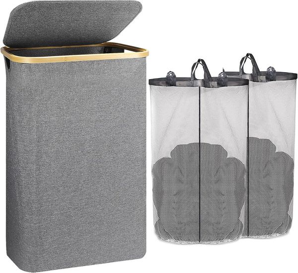 LA CUTE Wäschebox Wäschebox XXL: 100L Wäschekorb, Flaschensammler, mit Deckel, 2 Säcke (wasserfeste Wäschebox mit 100L Kapazität, 3 St, hochwertiger Wäschebox mit abnehmbare Wäschesäcke), Zwei abnehmbare Wäschesäcke für leichtes Sortieren und Transport...