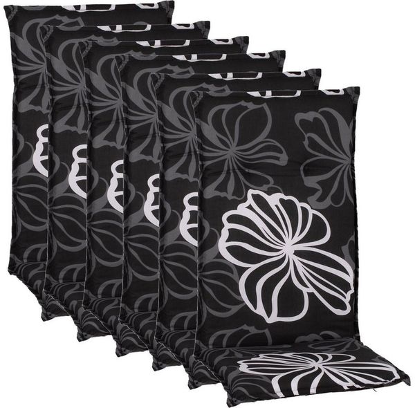 NYVI Hochlehnerauflage Hochlehner Auflagen 6er Set Barcelona - Gartenstuhlauflagen 118x50cm, (6 St), Stuhlauflage, Sitzauflage mit Halteband, UV-fest, Blumen Floral