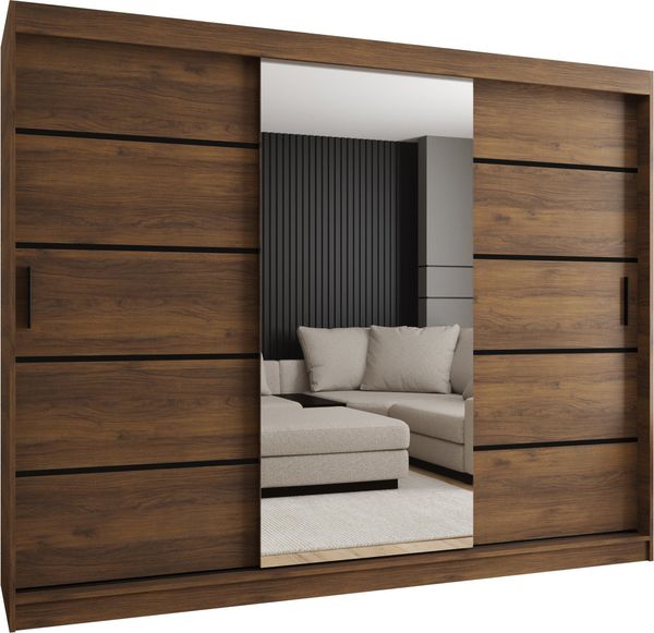 ABIKS MÖBEL Schwebetürenschrank RUBINO V 250 Schlafzimmerschrank mit Schiebetüren Kleiderstange Regale