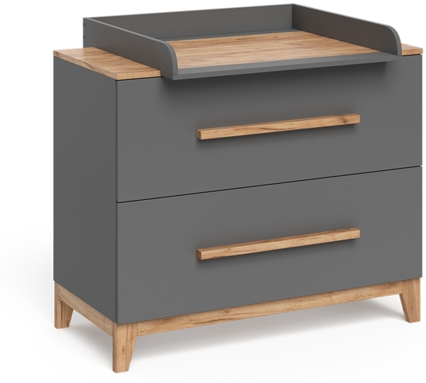 Wickelkommode Malia Grau/Artisan 108x98 cm mit 2 Schubladen Vitalispa