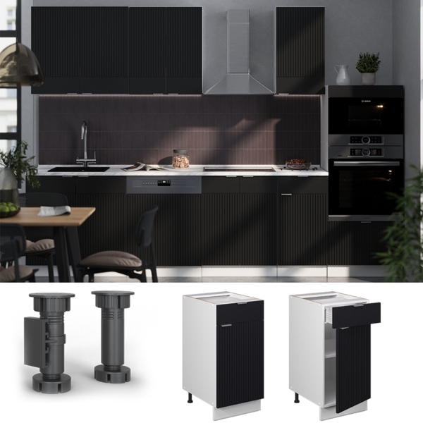 Küchenunterschrank Fame-Line Schwarz gestreift 40 cm , AP Marmor Vicco Bild 3