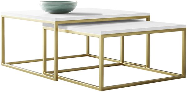 Im Set zwei Couchtische Dakenti Gold (Farbe: Gold / Arktisches Weiß)
